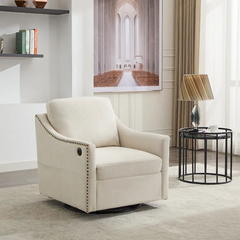 Cream White Modern 30.3 Accent Chair with USB