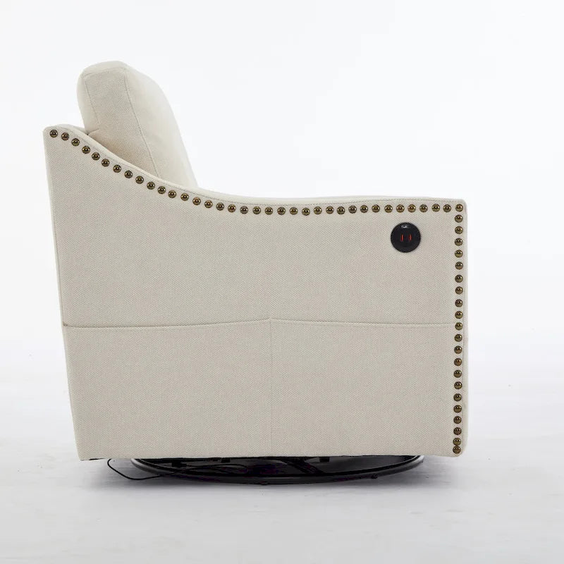 Cream White Modern 30.3 Accent Chair with USB