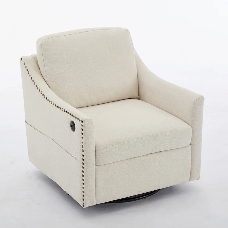 Cream White Modern 30.3 Accent Chair with USB