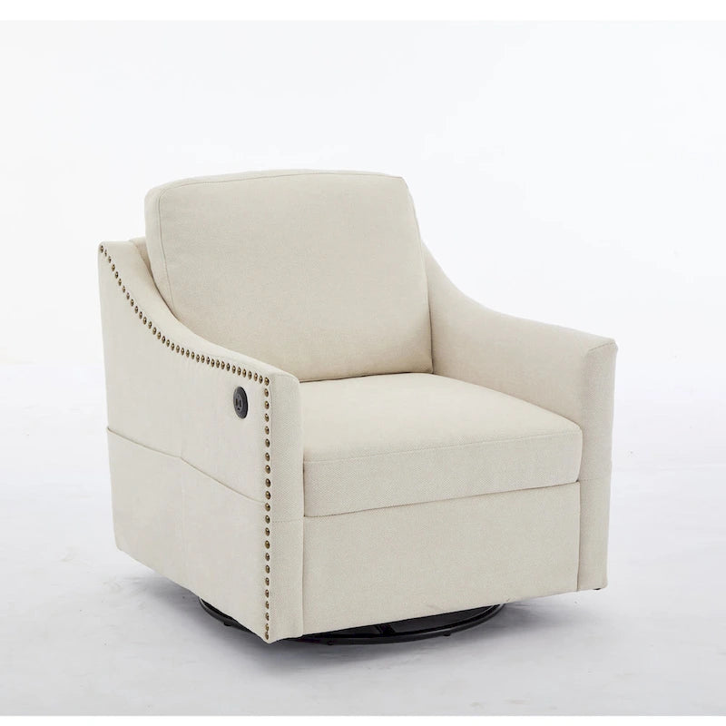 Cream White Modern 30.3 Accent Chair with USB