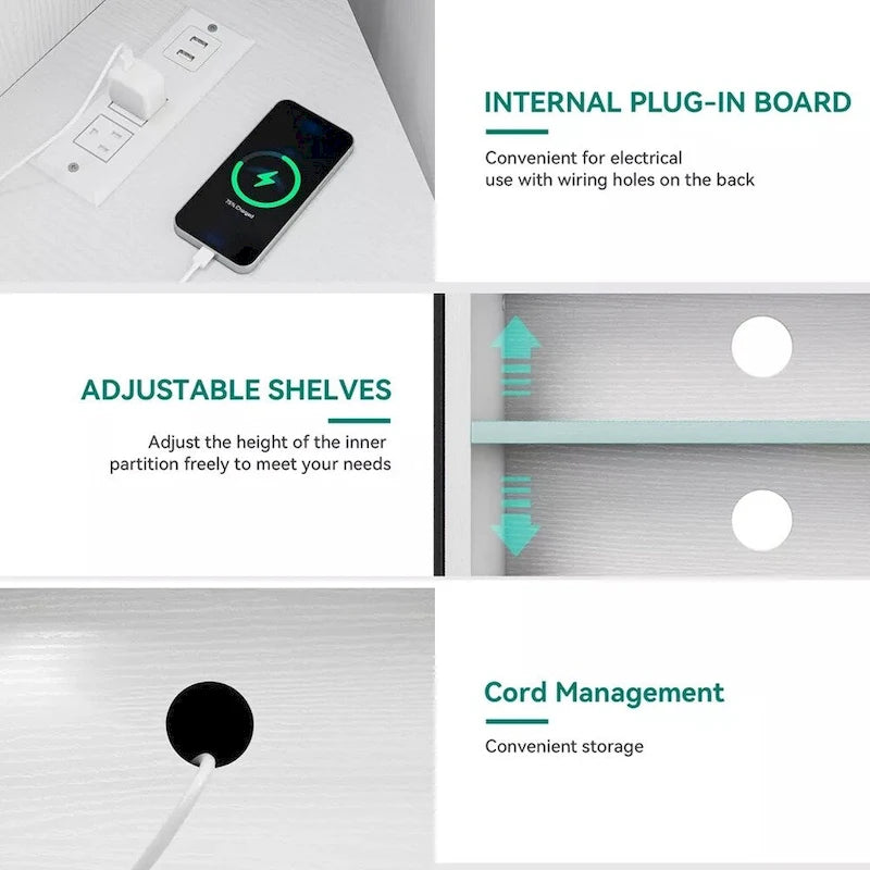 Corner Media Console with Storage Cabinets and LED Light - 47 inches in width