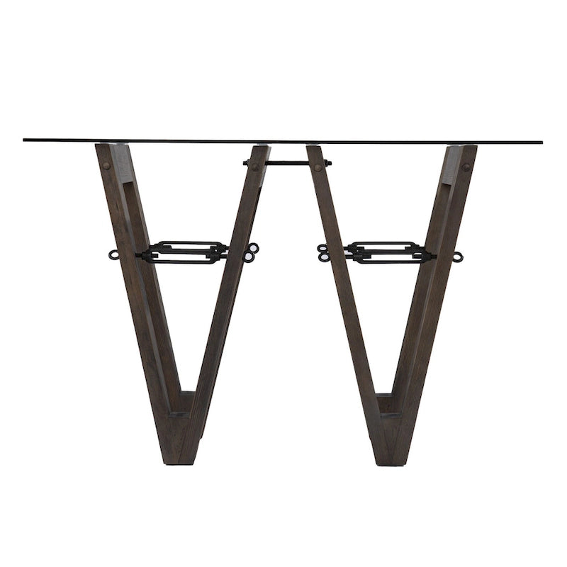 Clear Glass Reclaimed Wood Console Table with Abstract Base - 46 L x 18 W x 29.5 H