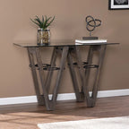 Clear Glass Reclaimed Wood Console Table with Abstract Base - 46 L x 18 W x 29.5 H