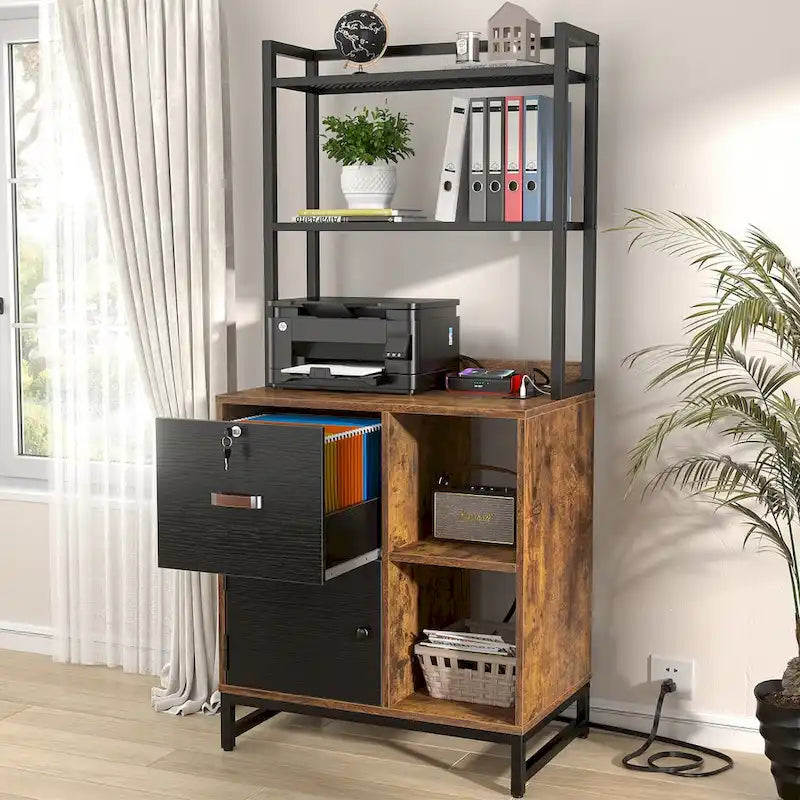 27.6 Wide Drawer File Cabinet, Wood Filing Cabinet With Charging Station and Locks