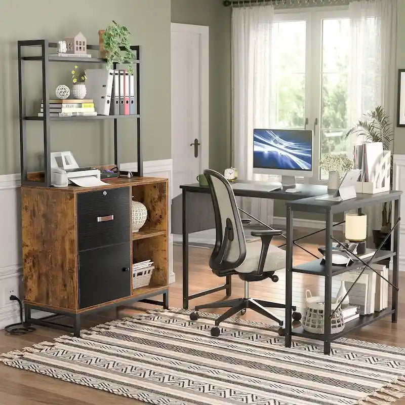 27.6 Wide Drawer File Cabinet, Wood Filing Cabinet With Charging Station and Locks