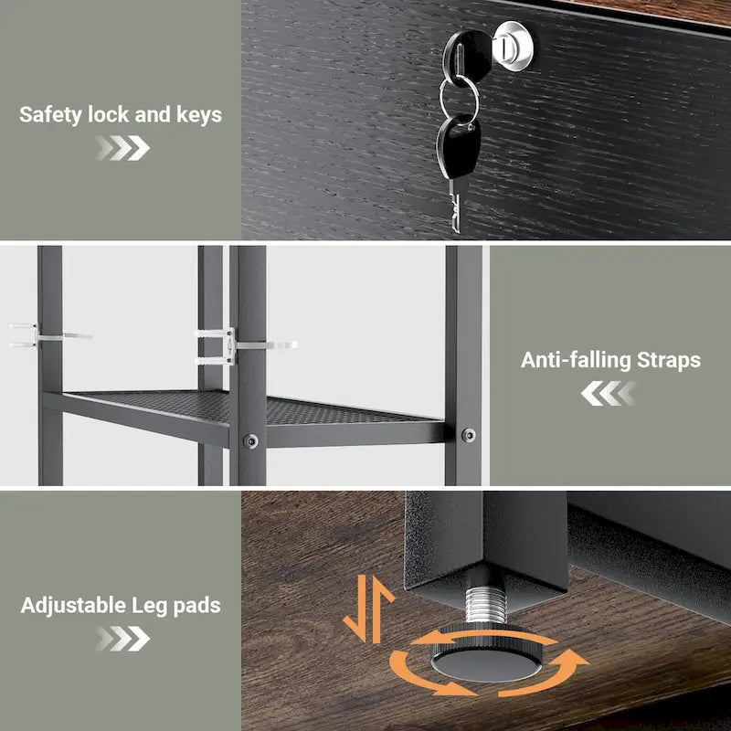 27.6 Wide Drawer File Cabinet, Wood Filing Cabinet With Charging Station and Locks
