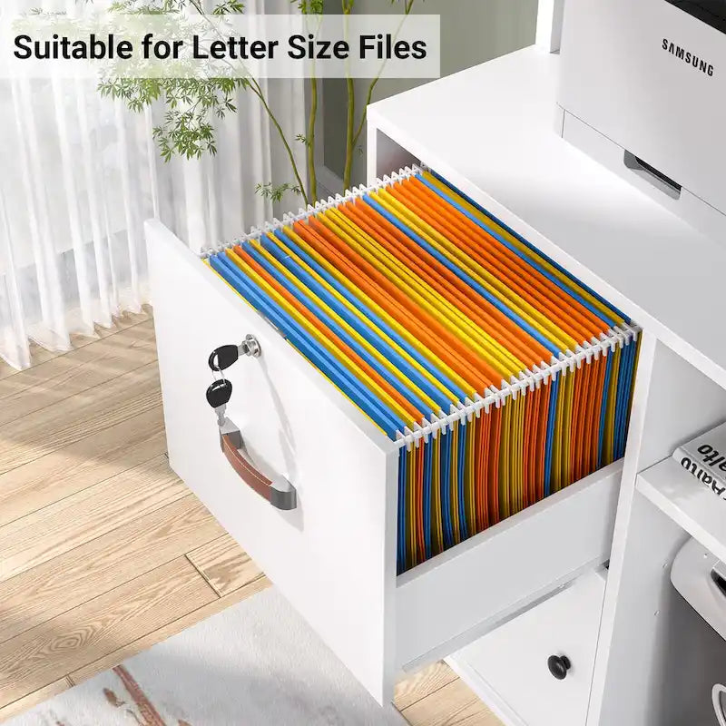 27.6 Wide Drawer File Cabinet, Wood Filing Cabinet With Charging Station and Locks