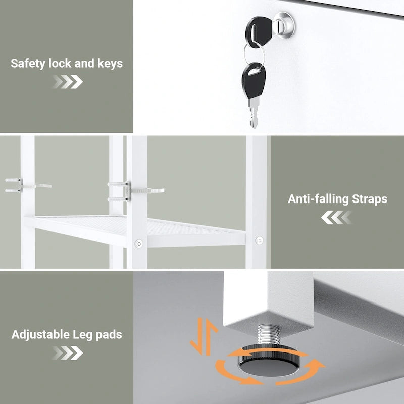 27.6 Wide Drawer File Cabinet, Wood Filing Cabinet With Charging Station and Locks