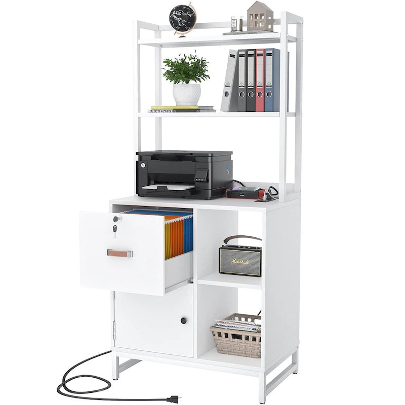 27.6 Wide Drawer File Cabinet, Wood Filing Cabinet With Charging Station and Locks