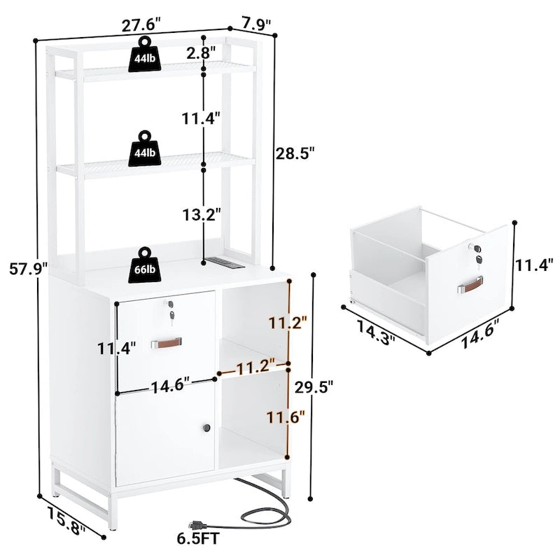 27.6 Wide Drawer File Cabinet, Wood Filing Cabinet With Charging Station and Locks