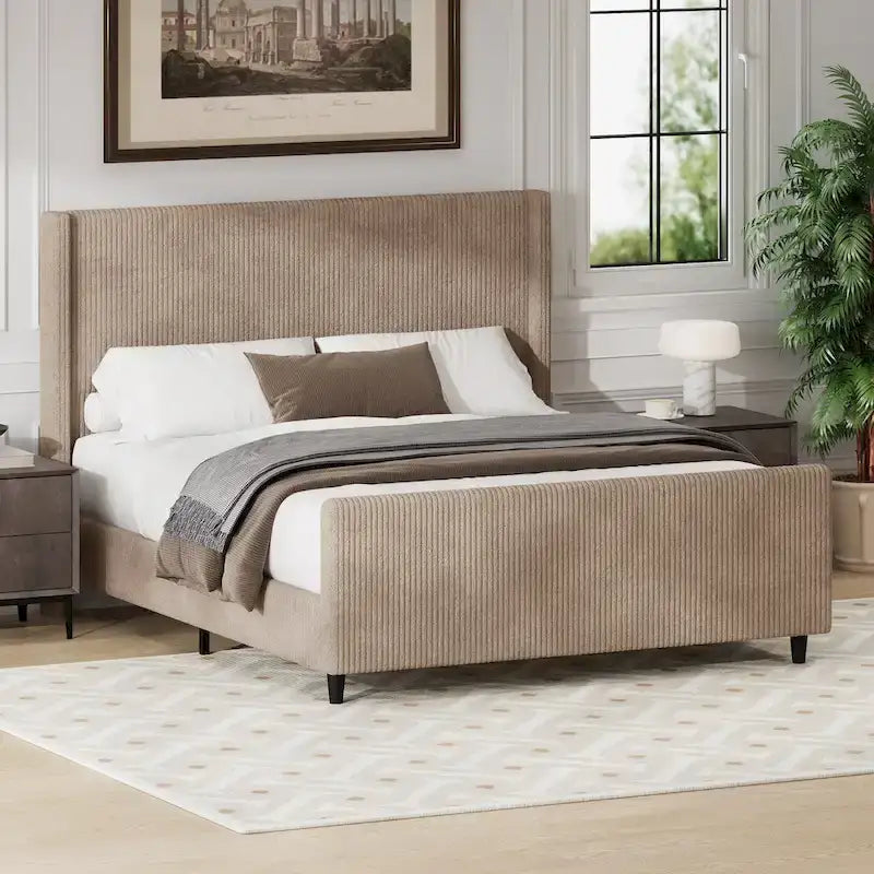 Sturdy and Comfortable Upholstered Bed Frame with Stylish Headboard