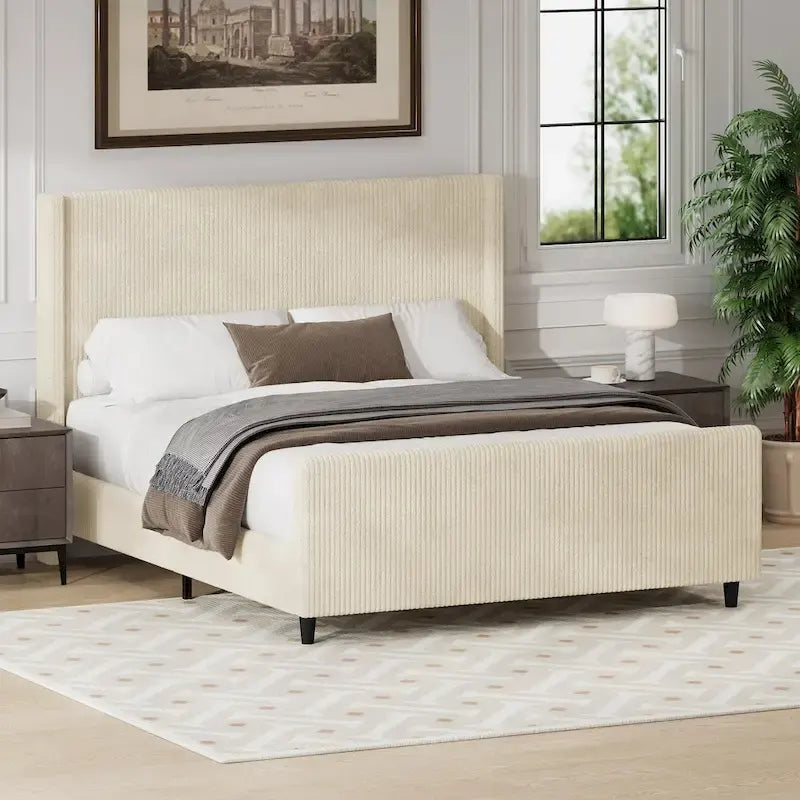 Sturdy and Comfortable Upholstered Bed Frame with Stylish Headboard