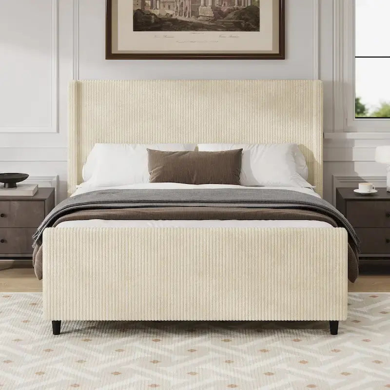 Sturdy and Comfortable Upholstered Bed Frame with Stylish Headboard