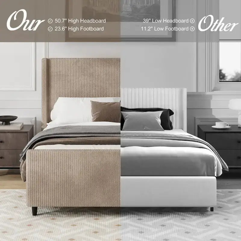 Sturdy and Comfortable Upholstered Bed Frame with Stylish Headboard