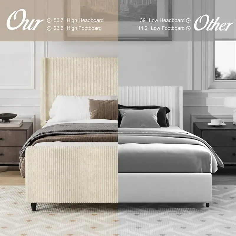 Sturdy and Comfortable Upholstered Bed Frame with Stylish Headboard