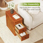 Vintage End Side Table with 2 Drawers, Bedside Nightstand