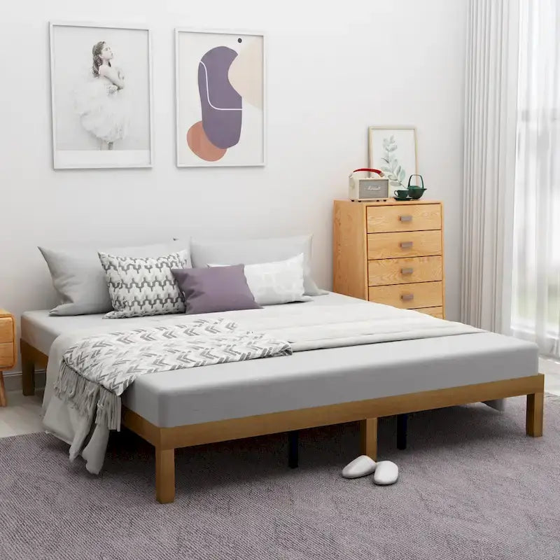 Queen Size Wooden Platform Bed with Strong Wood Slat Support for Bedroom