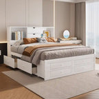 Modern Wooden Platform Bed with Storage Headboard and 8 Drawers for Bedroom