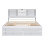 Modern Wooden Platform Bed with Storage Headboard and 8 Drawers for Bedroom