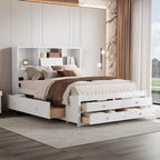 Modern Wooden Platform Bed with Storage Headboard and 8 Drawers for Bedroom