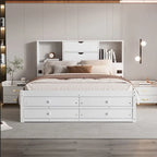 Modern Wooden Platform Bed with Storage Headboard and 8 Drawers for Bedroom