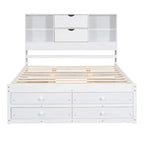 Modern Wooden Platform Bed with Storage Headboard and 8 Drawers for Bedroom