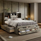 Modern Wooden Platform Bed with Storage Headboard and 8 Drawers for Bedroom