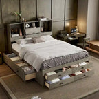Modern Wooden Platform Bed with Storage Headboard and 8 Drawers for Bedroom
