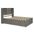 Modern Wooden Platform Bed with Storage Headboard and 8 Drawers for Bedroom