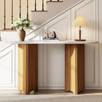 53.9 Console Table with Faux Marble Top & Wood Base