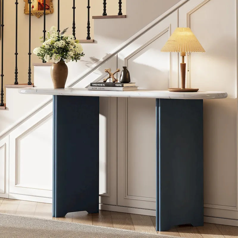 53.9 Console Table with Faux Marble Top & Wood Base