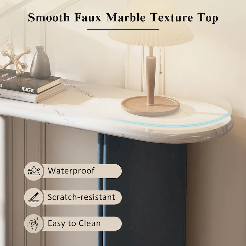 53.9 Console Table with Faux Marble Top & Wood Base