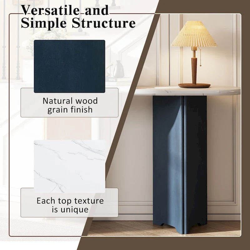 53.9 Console Table with Faux Marble Top & Wood Base