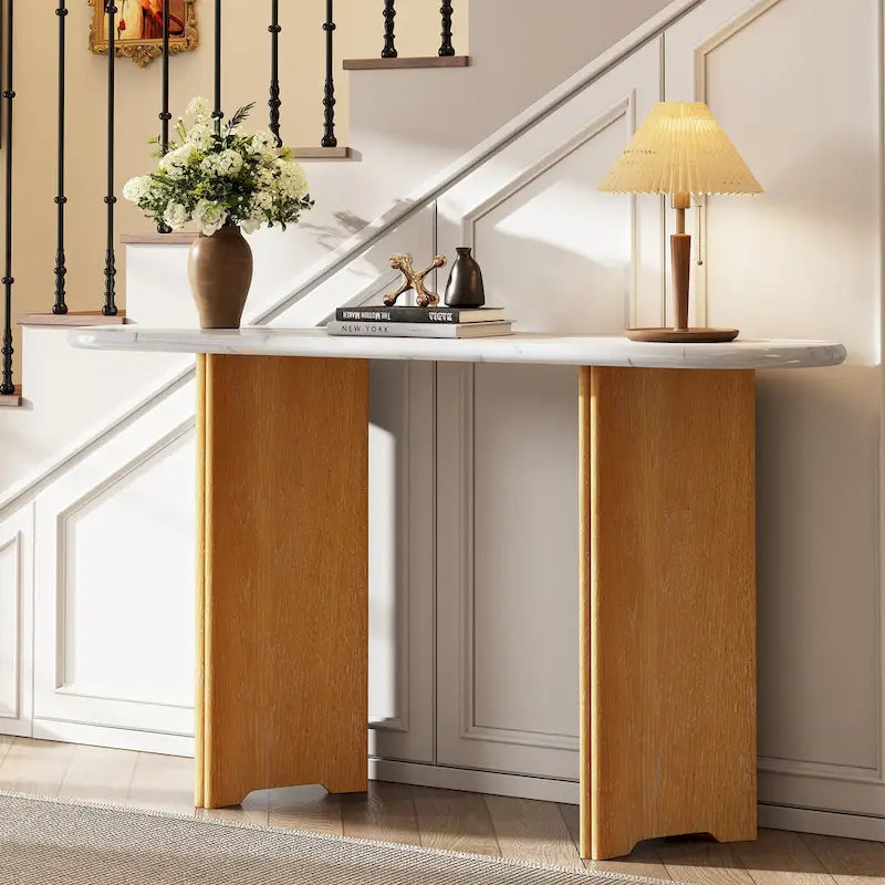 53.9 Console Table with Faux Marble Top & Wood Base
