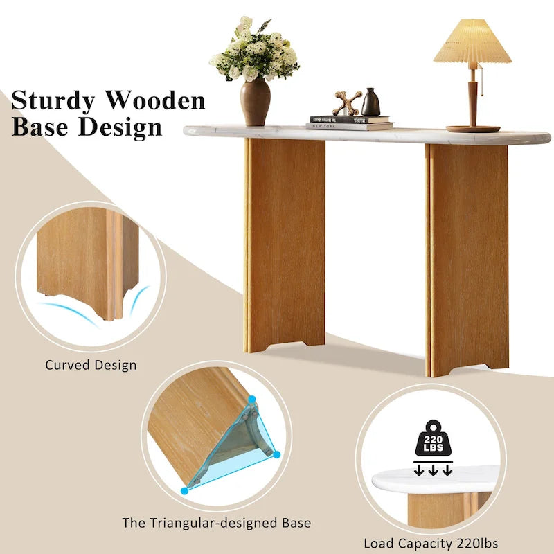 53.9 Console Table with Faux Marble Top & Wood Base
