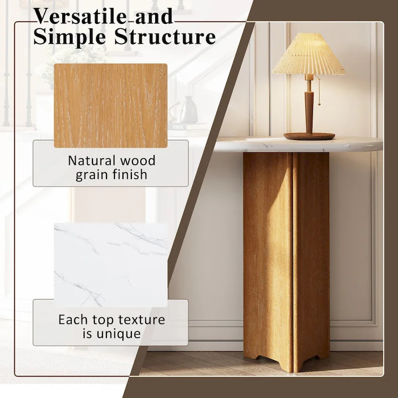 53.9 Console Table with Faux Marble Top & Wood Base
