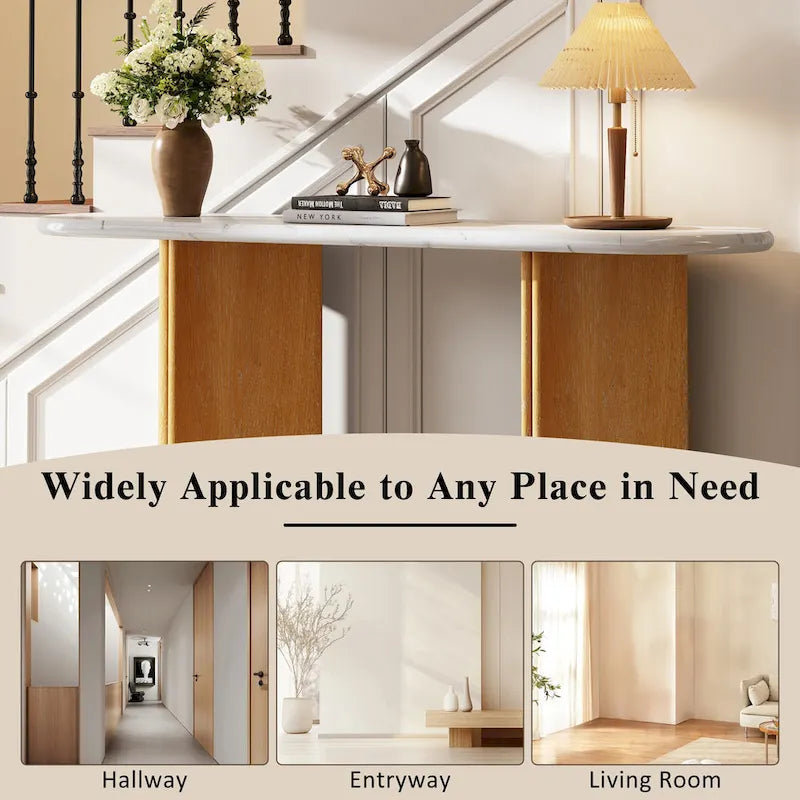 53.9 Console Table with Faux Marble Top & Wood Base