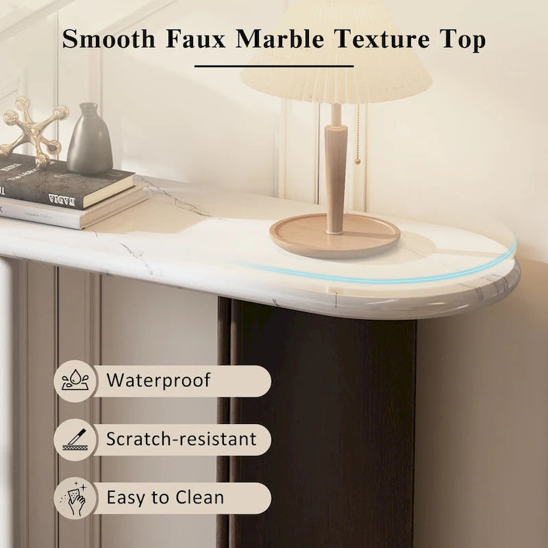 53.9 Console Table with Faux Marble Top & Wood Base