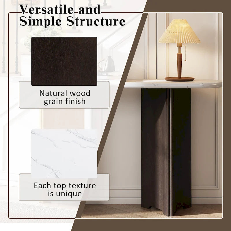 53.9 Console Table with Faux Marble Top & Wood Base