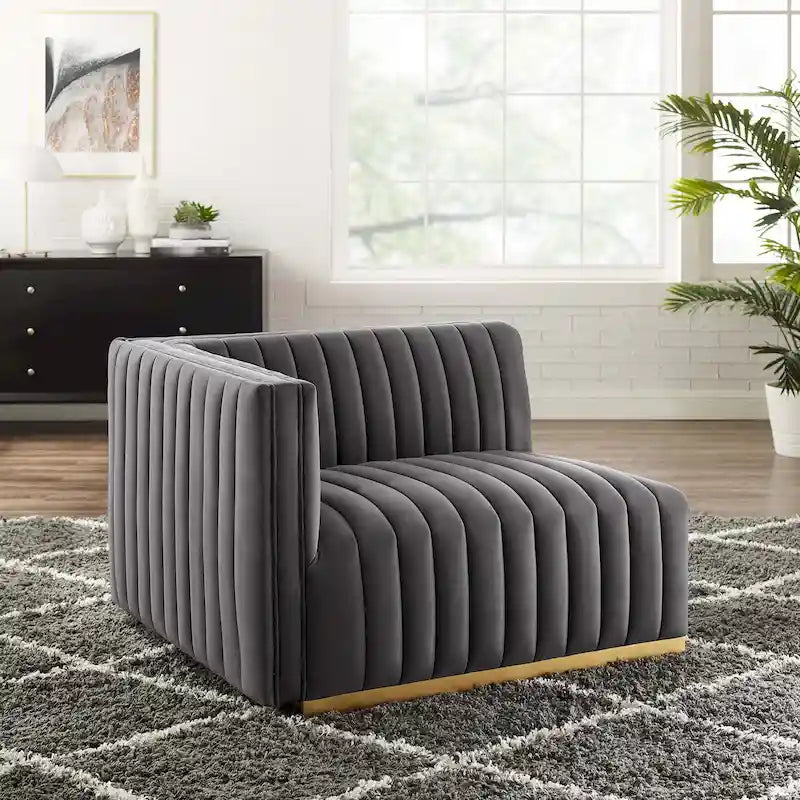Conjure Channel Tufted Performance Velvet Left-Arm Chair