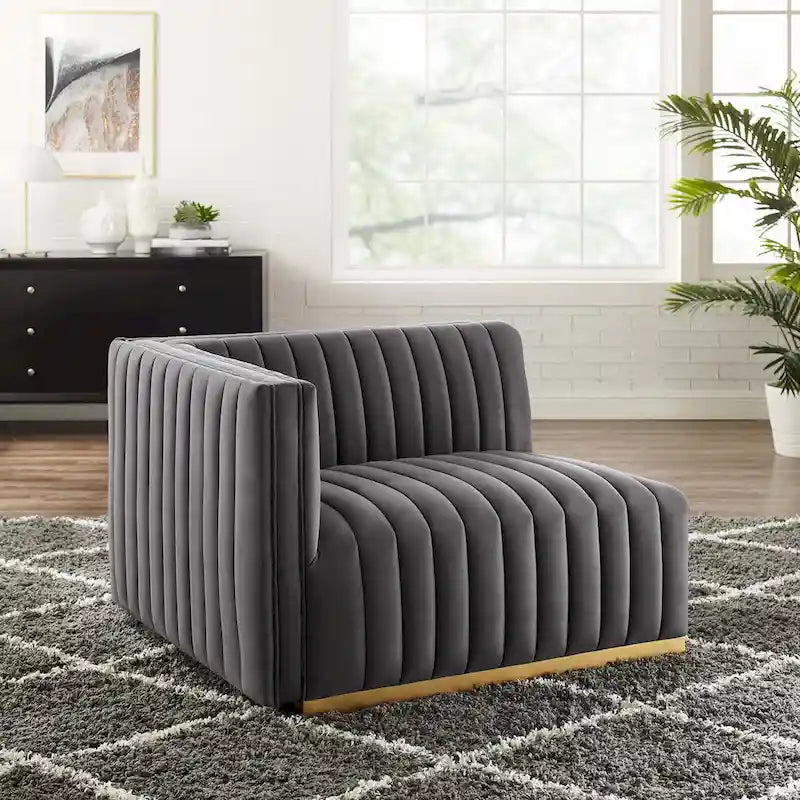 Conjure Channel Tufted Performance Velvet Left-Arm Chair