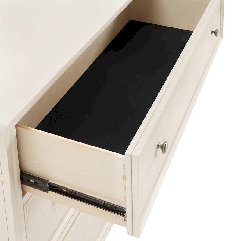 White Finish Beige Linen Drawer Face Dresser