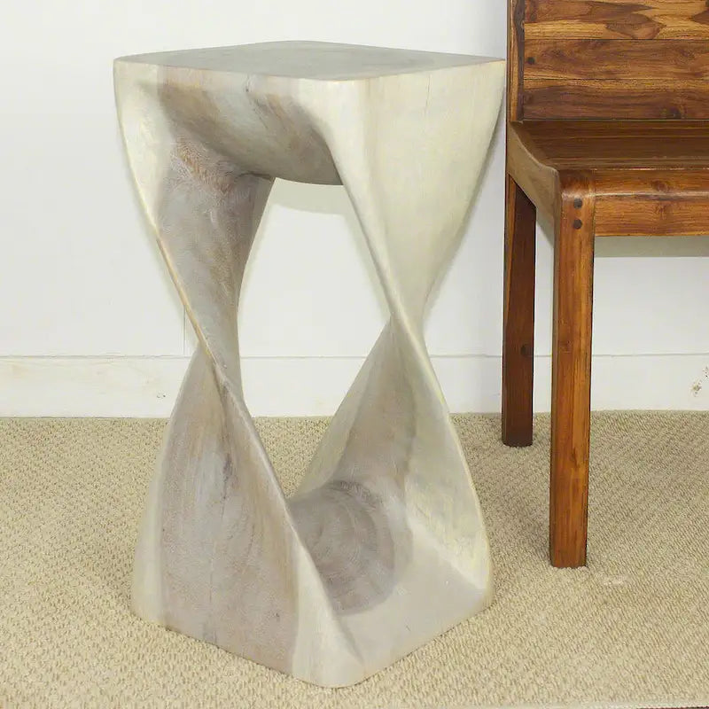 Original Wood Twist Stool 12 X 12 X 23 In High Grey Oil - 12 x 12 x 23