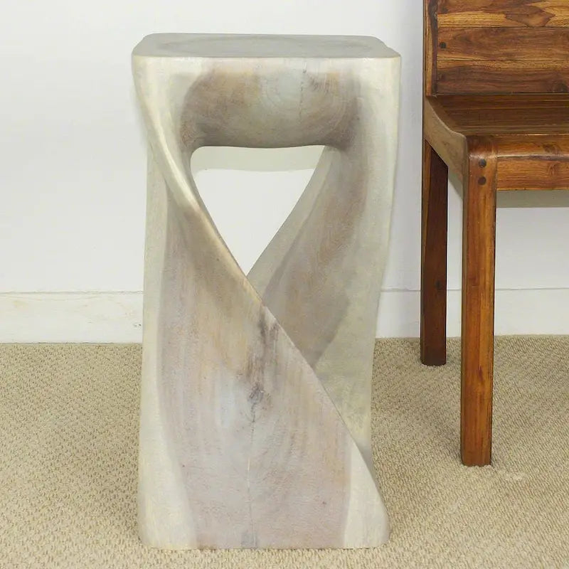 Original Wood Twist Stool 12 X 12 X 23 In High Grey Oil - 12 x 12 x 23