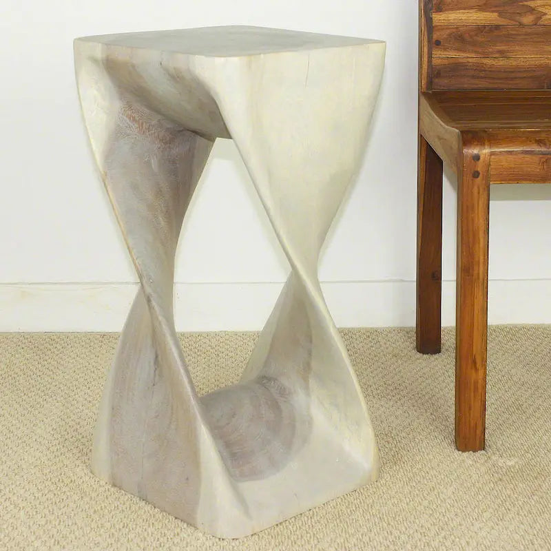 Original Wood Twist Stool 12 X 12 X 23 In High Grey Oil - 12 x 12 x 23