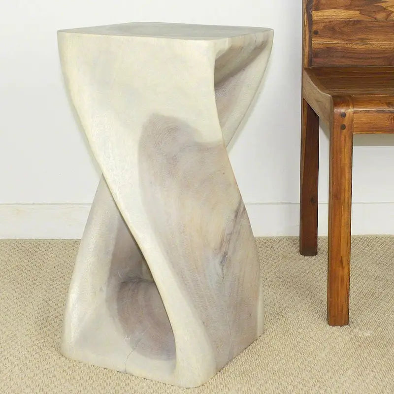 Original Wood Twist Stool 12 X 12 X 23 In High Grey Oil - 12 x 12 x 23
