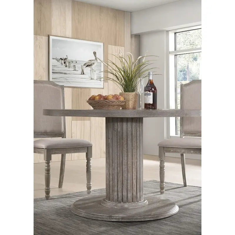 Spring Mount Wood Pedestal Dining Table in Reclaimed Grey