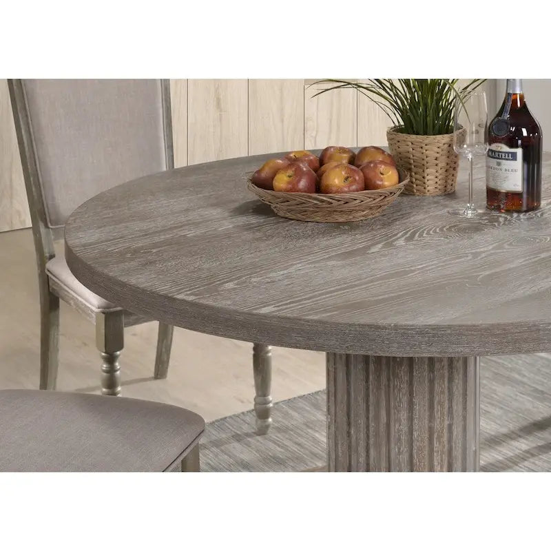 Spring Mount Wood Pedestal Dining Table in Reclaimed Grey