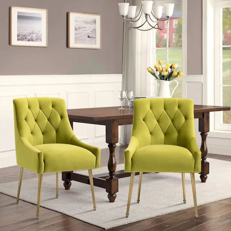 Tufted Velvet Upholstered Accent Dining Chairs Side Chairs (Set of 2)