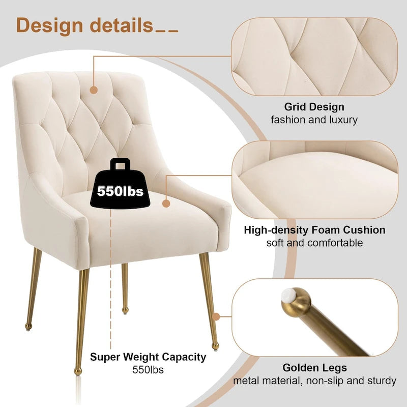 Tufted Velvet Upholstered Accent Dining Chairs Side Chairs (Set of 2)